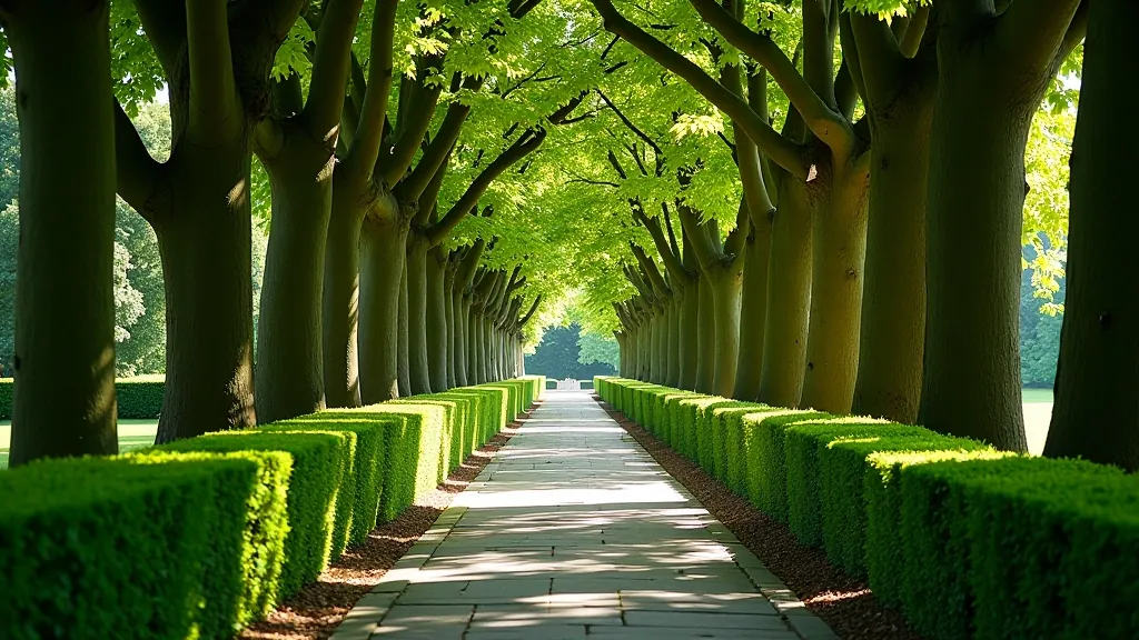 Garden path at historic Birr estate with flowering borders