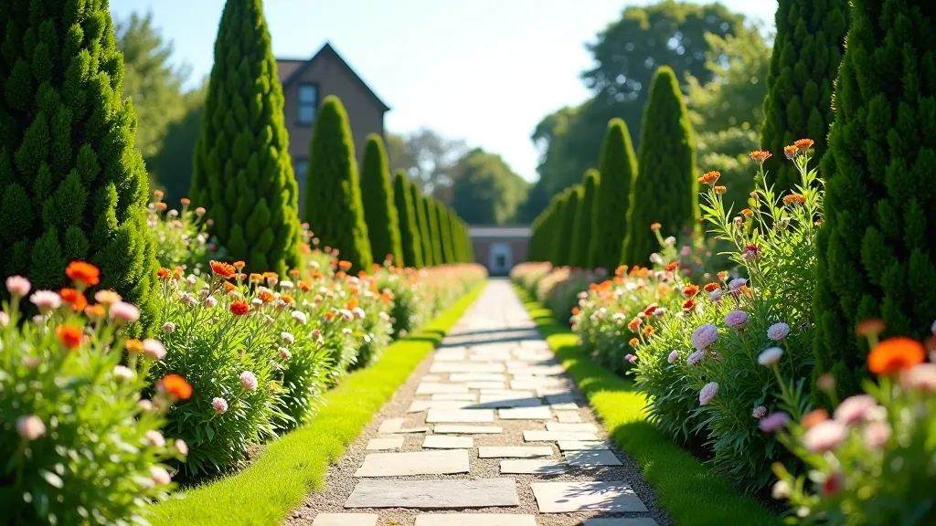 Birr Castle grounds featuring formal gardens with stone pathways and flower beds